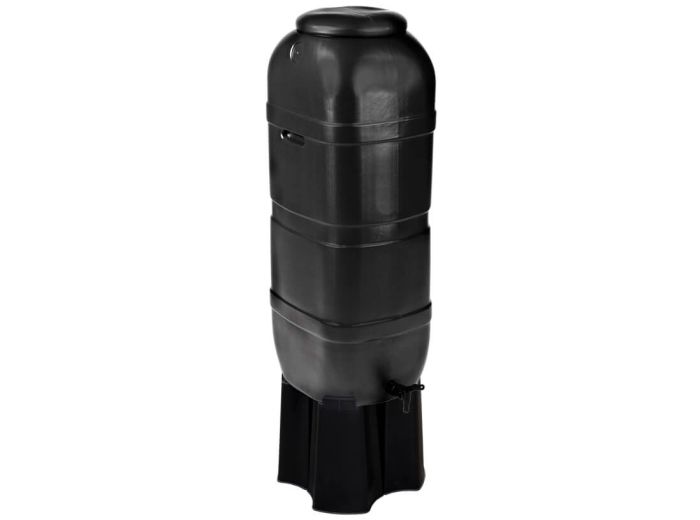 Récupérateur d'eau en PVC Slimline noir 100 litres sur socle.