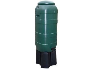 Récupérateur d'eau en PVC Slimline (Rainsaver) vert 100 litres sur socle.