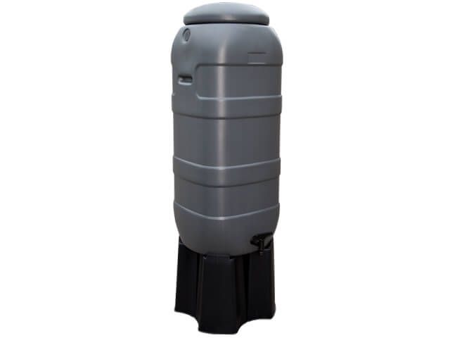 Récupérateur d'eau en PVC Slimline (Rainsaver) anthracite 100 litres sur socle.